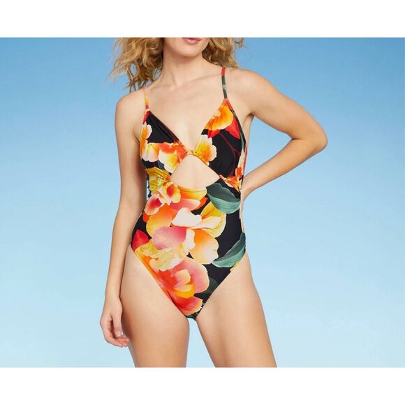SHADE & SHORE Tropical Print Front Keyhole One Piece Swimwear Size XL - Picture 1 of 7